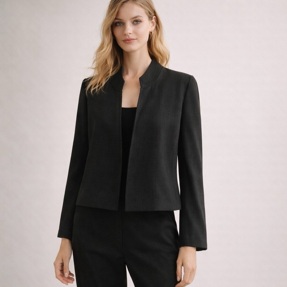 Eileen Fisher Sz Small Spun‎ Silk Cropped Blazer Jacket Office Work